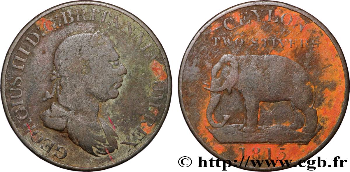 CEYLAN 2 Stivers Georges III 1815  TB 
