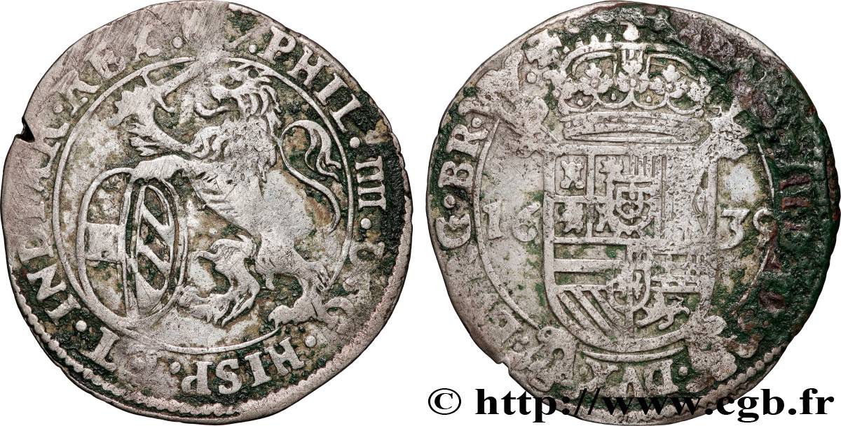 SPANISH NETHERLANDS - DUCHY OF BRABANT - PHILIP IV Escalin au lion 1635 Anvers XF 