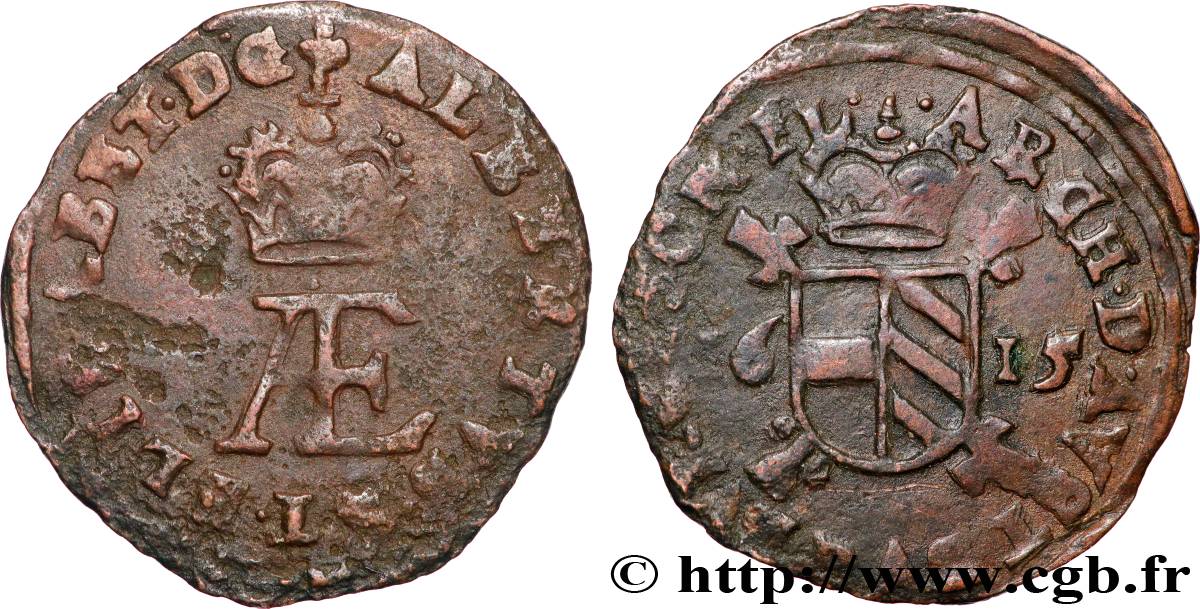 BELGIQUE - PAYS-BAS ESPAGNOLS Double Denier Albert et Élisabeth 1615 Tournai TTB 