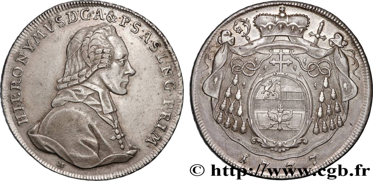 AUTRICHE - ARCHEVÊCHÉ DE SALZBOURG - JÉRÔME COLLOREDO Thaler 1777 Salzbourg TTB+ 