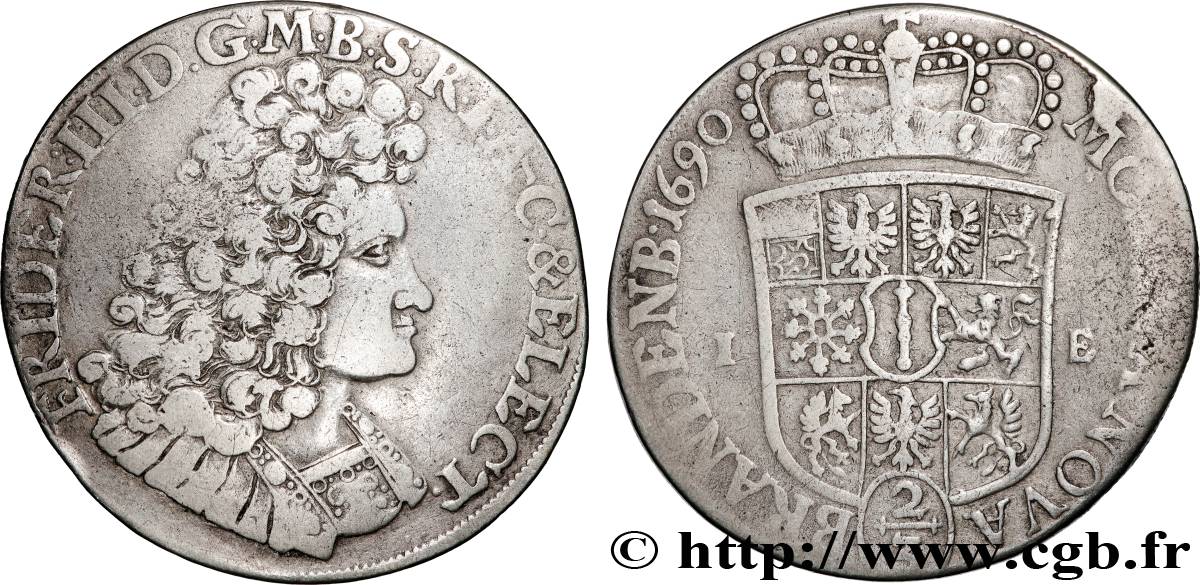 DEUTSCHLAND - BRANDENBURG-PRUSSEN 2/3 Thaler Frédéric III 1690 Magdebourg SS 