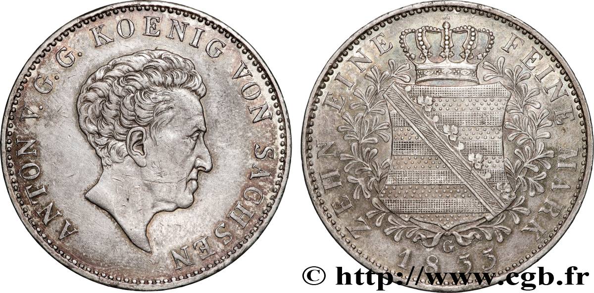ALLEMAGNE - ROYAUME DE SAXE - ANTOINE Thaler 1833 Dresde TTB+/SUP 