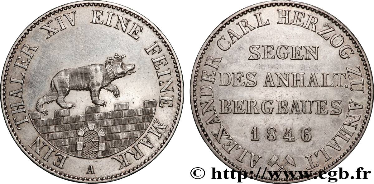 ALLEMAGNE - DUCHÉ D ANHALT-BERNBURG - ALEXANDRE CHARLES Thaler des mines 1846 Berlin SUP 