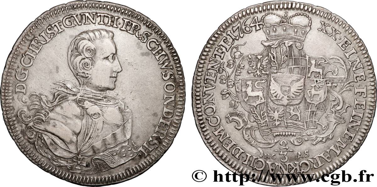 ALLEMAGNE - SCHWARZBOURG-SONDERSHAUSEN 2/3 Thaler Christian Gonthier III 1764  TTB 