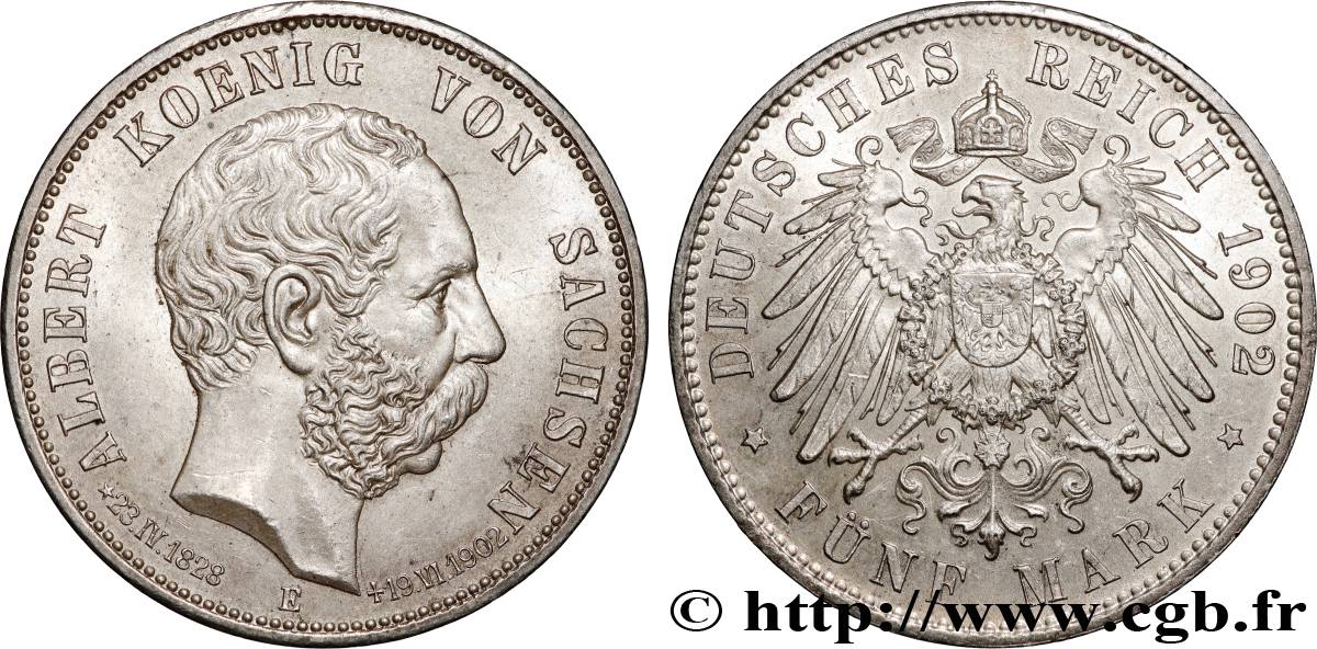 ALLEMAGNE - SAXE 5 Mark Albert 1902 Muldenhütten SUP 