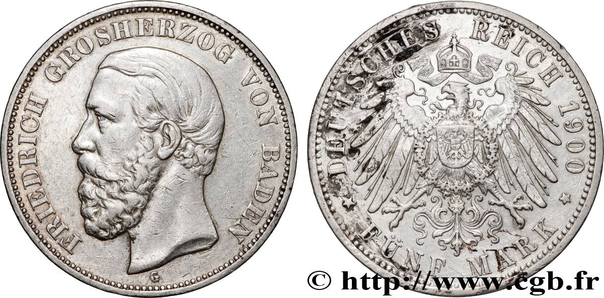 GERMANY - BADEN 5 Mark Frédéric 1900 Karlsruhe XF 