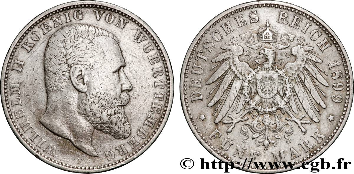 ALEMANIA - WURTEMBERG 5 Mark Guillaume II 1899 Stuttgart MBC 