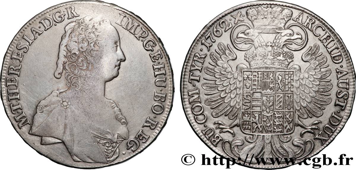 AUTRICHE - MARIE-THÉRÈSE 1 Thaler  1762 Hall TTB 