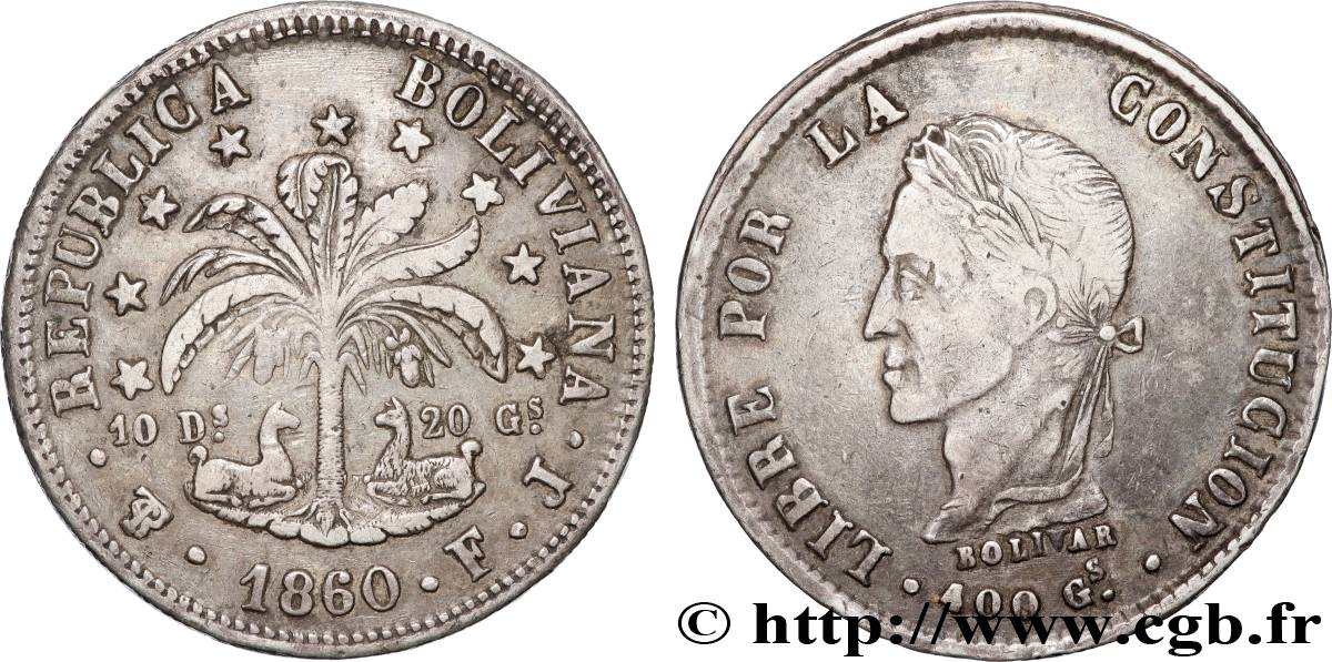 BOLIVIA 8 Soles Simon Bolivar 1860 Potosi BB 
