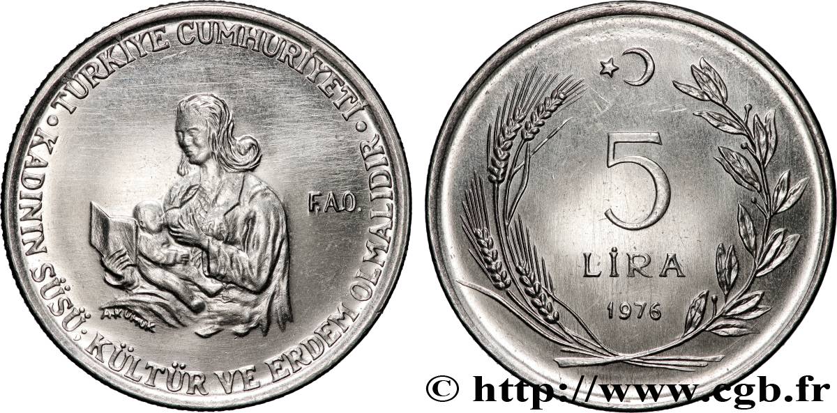 TURQUíA 5 Lira FAO - A,,ée Internationale de la Femme 1976 Istanbul EBC 