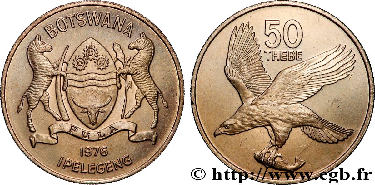 BOTSWANA  50 Thebe Aigle pêcheur Africain 1976 Llantrisant SC 