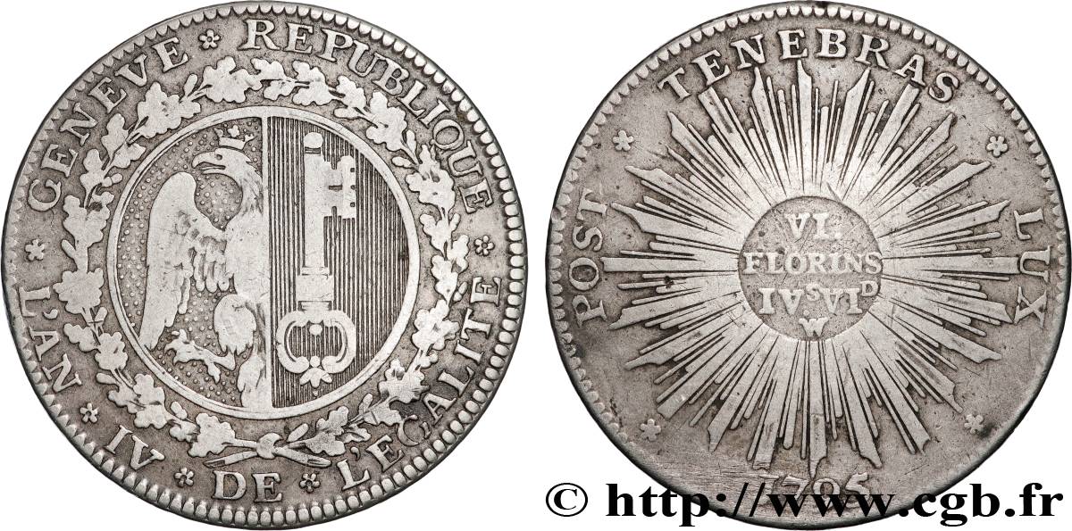 SUISSE - RÉPUBLIQUE DE GENÈVE 1/2 Thaler (6 Florins, 4 Sols, 6 Deniers) 1795 Genève TB+ 