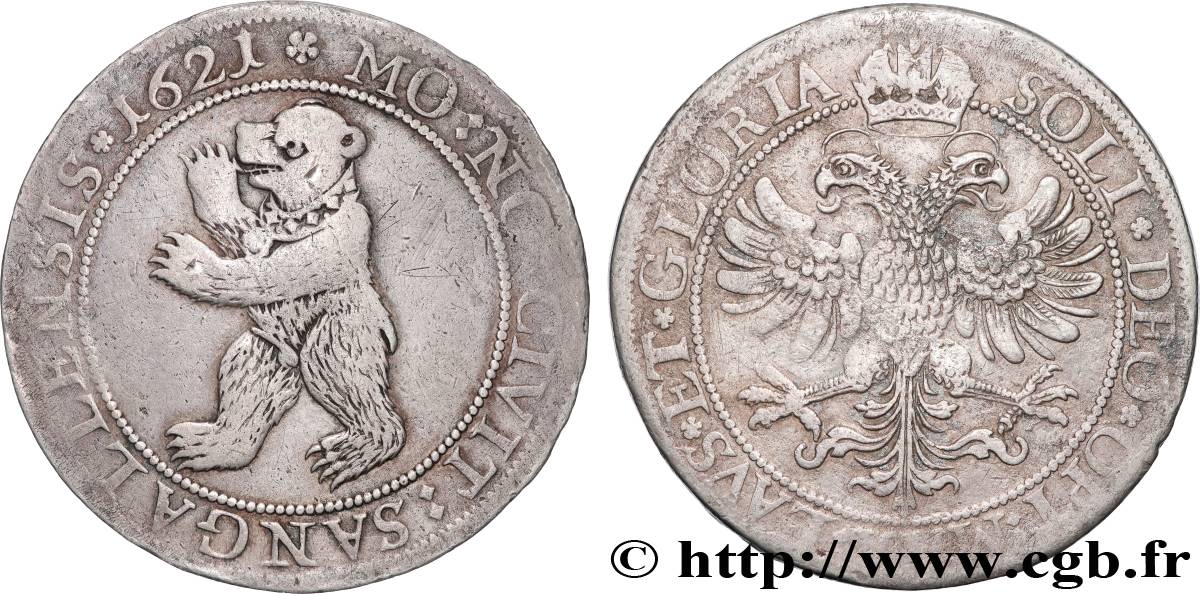 SUISSE - CANTON DE SAINT-GALL Thaler à l’ours 1621 Saint-Gall TB+ 