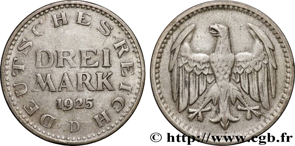 ALLEMAGNE 3 Mark 1925 Munich TTB 