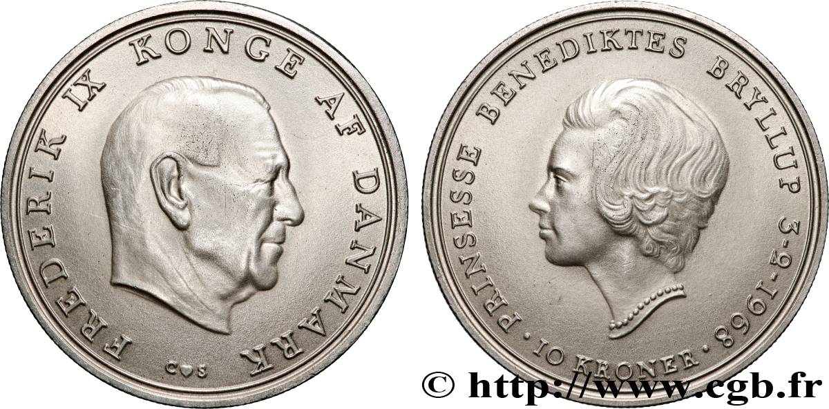 DENMARK 10 Kroner mariage de la princesse Benedikte 1968 Copenhague AU 