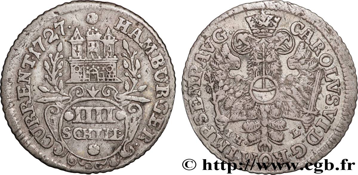 ALLEMAGNE - VILLE LIBRE DE HAMBOURG 4 Schilling armes de la ville  1727 Hambourg TTB 