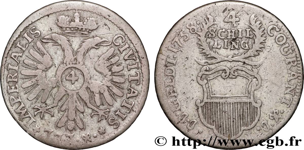 ALLEMAGNE - LUBECK - VILLE HANSÉATIQUE DE LUBECK 4 Schilling 1758 Lubeck TB+ 