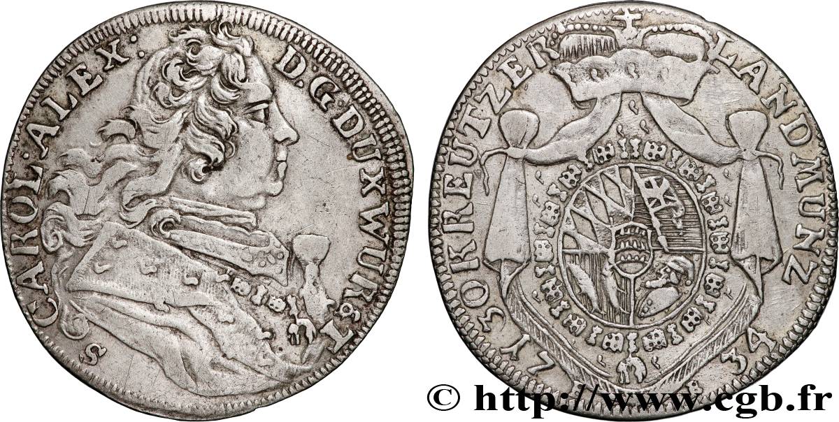 ALEMANIA - WURTEMBERG 30 Kreuzer Charles-Alexandre 1734 Stuttgart MBC 