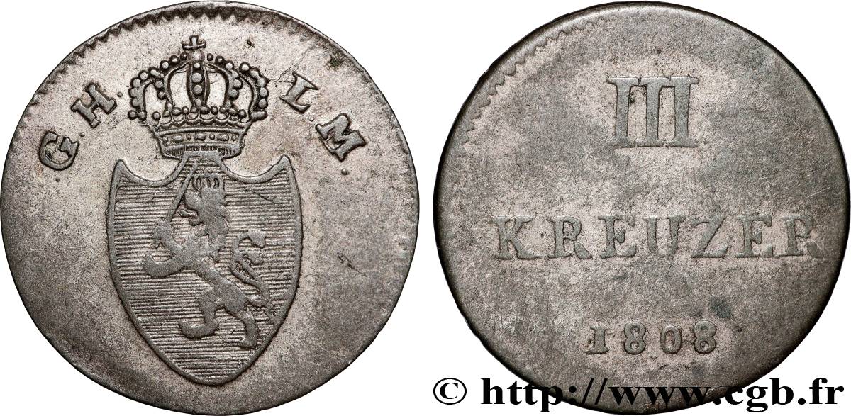 ALLEMAGNE - HESSE-DARMSTADT 3 (III) Kreuzer 1808  TTB 