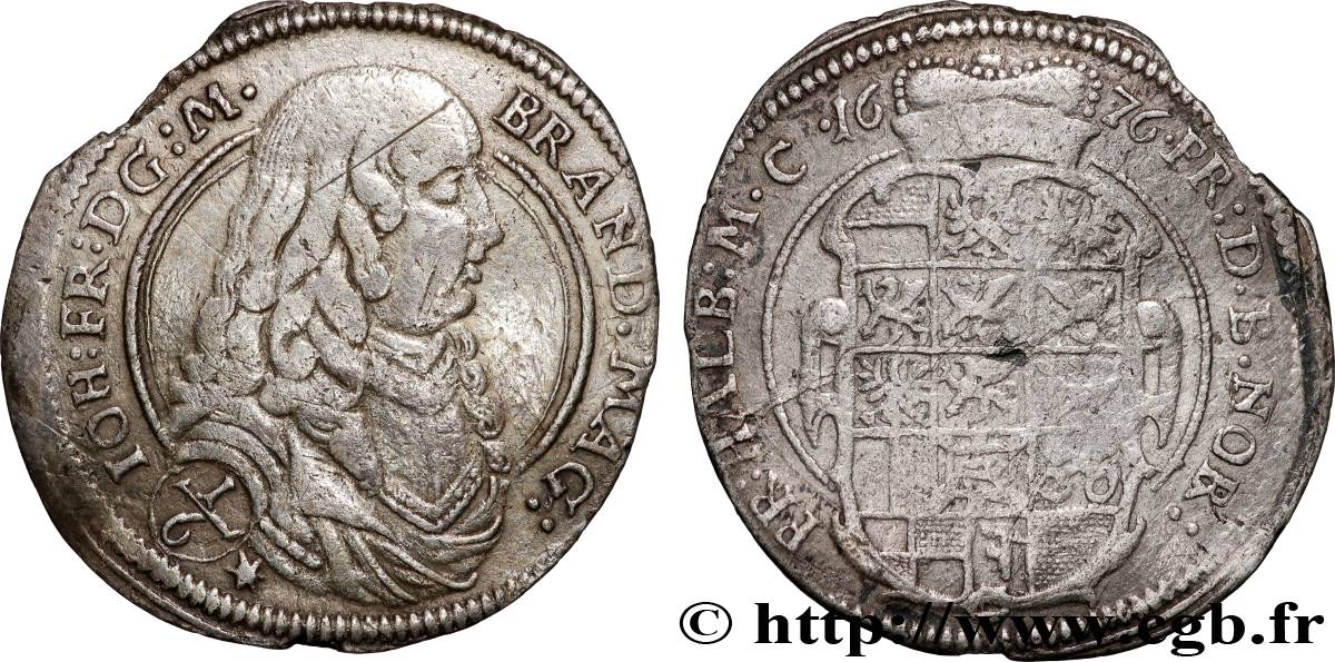 GERMANY - BRANDENBURG 1/6 Thaler Jean-Frédéric de Brandebourg-Ansbach 1676  VF 
