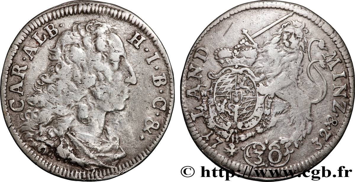 GERMANY - BAVARIA 30 Kreuzer Charles-Albert 1732 Munich VF 