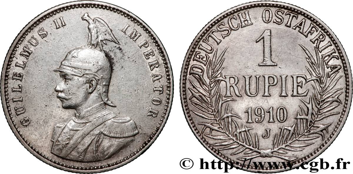 AFRIQUE ORIENTALE ALLEMANDE 1 Rupie (Roupie) Guillaume II Deutsch-Ostafrica 1910 Hambourg TTB 