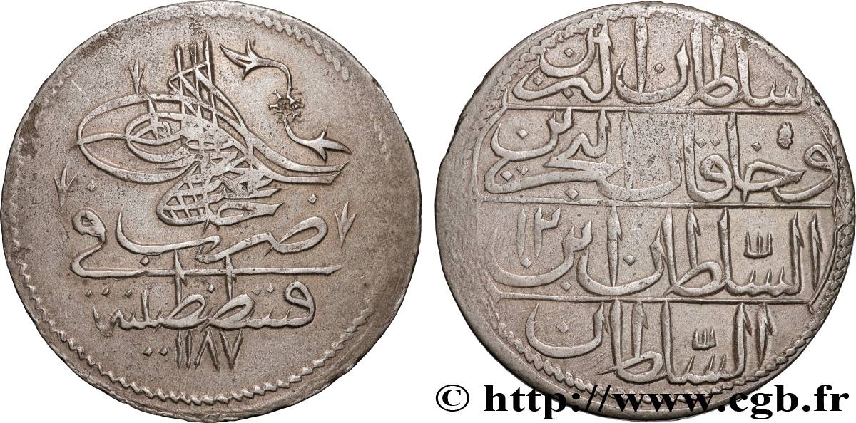 TURQUIE 1 Piastre Abdul Hamid Ier AH 1187 an 12 1785  TTB 