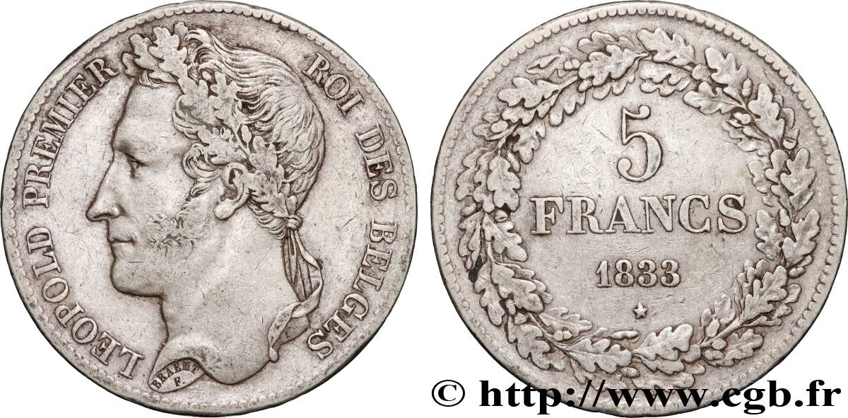 BELGIEN 5 Francs Léopold Ier 1833  fSS 