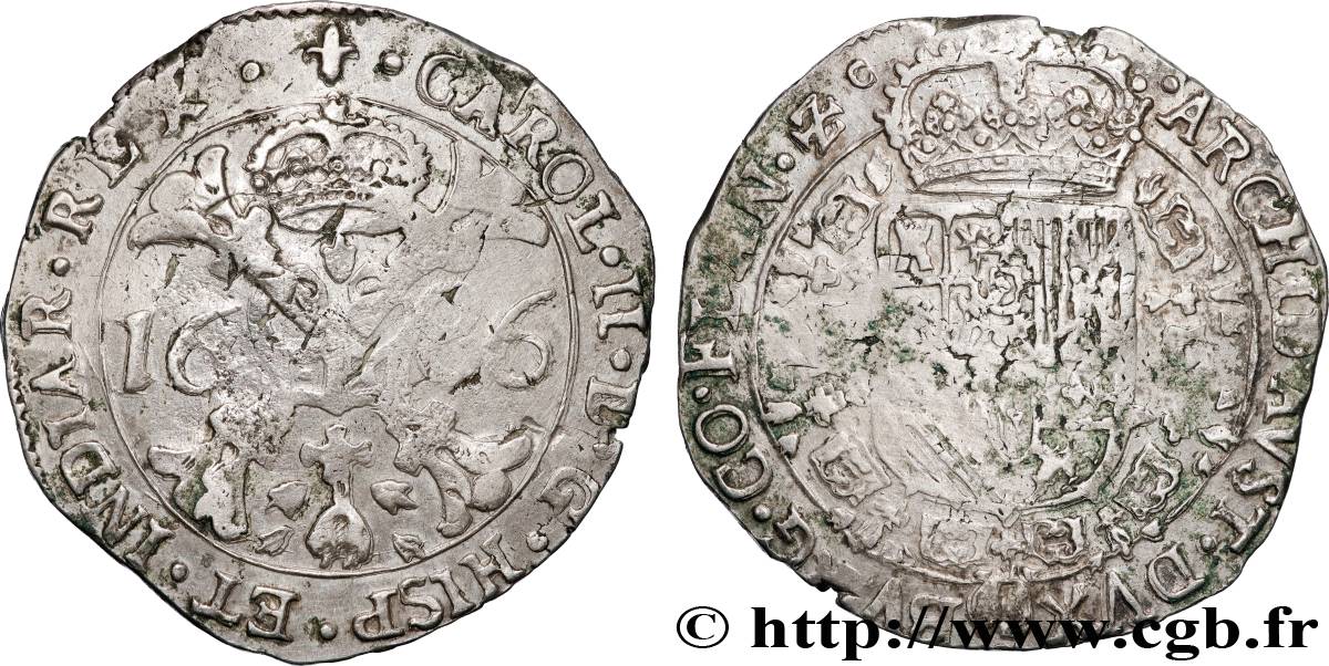 PAYS-BAS ESPAGNOLS - COMTÉ DE FLANDRE - CHARLES II Patagon  1686 Bruges TTB 