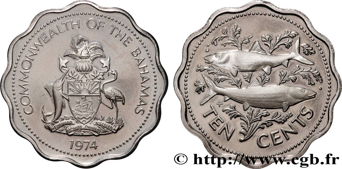 BAHAMAS 10 Cents Proof 1974 Franklin Mint SC 