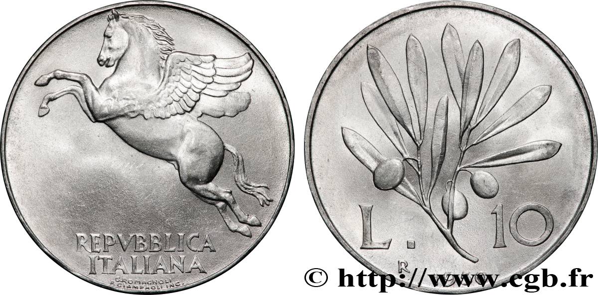 ITALIE 10 Lire Pégase 1950 Rome SUP 