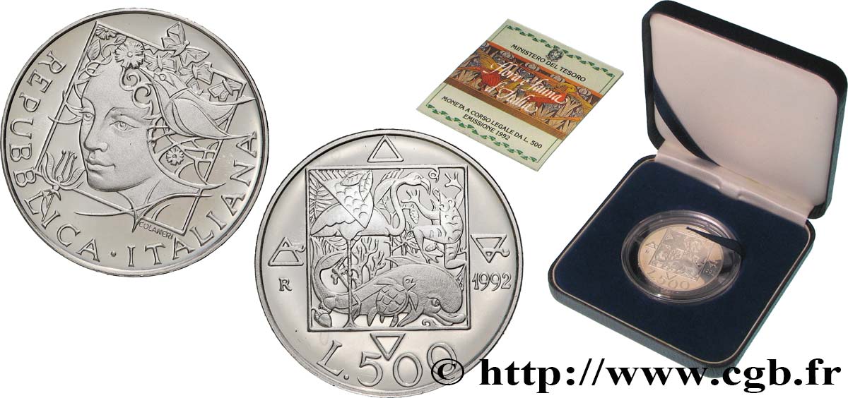 ITALIE 500 Lire Proof Faune et flore d’Italie 2e émission 1992 Rome - R FDC 
