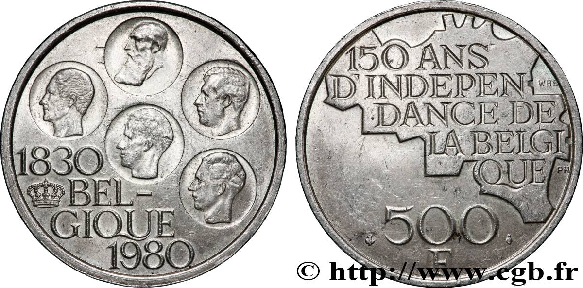 BELGIQUE 500 Francs légende française 150e anniversaire de l’indépendance 1980 Bruxelles SUP 