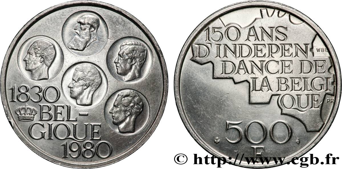BELGIUM 500 Francs légende française 150e anniversaire de l’indépendance 1980 Bruxelles AU 
