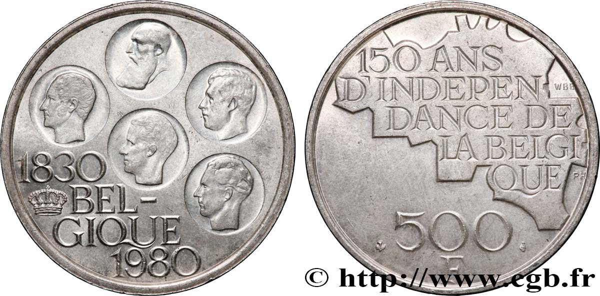 BELGIQUE 500 Francs légende française 150e anniversaire de l’indépendance 1980 Bruxelles SUP 