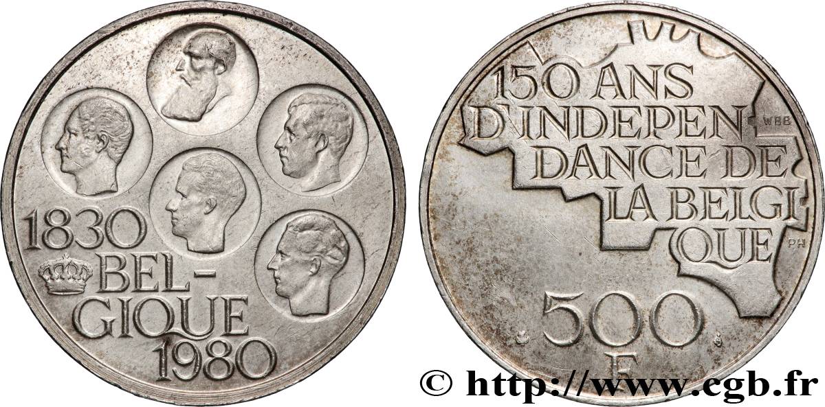 BELGIUM 500 Francs légende française 150e anniversaire de l’indépendance 1980 Bruxelles AU 