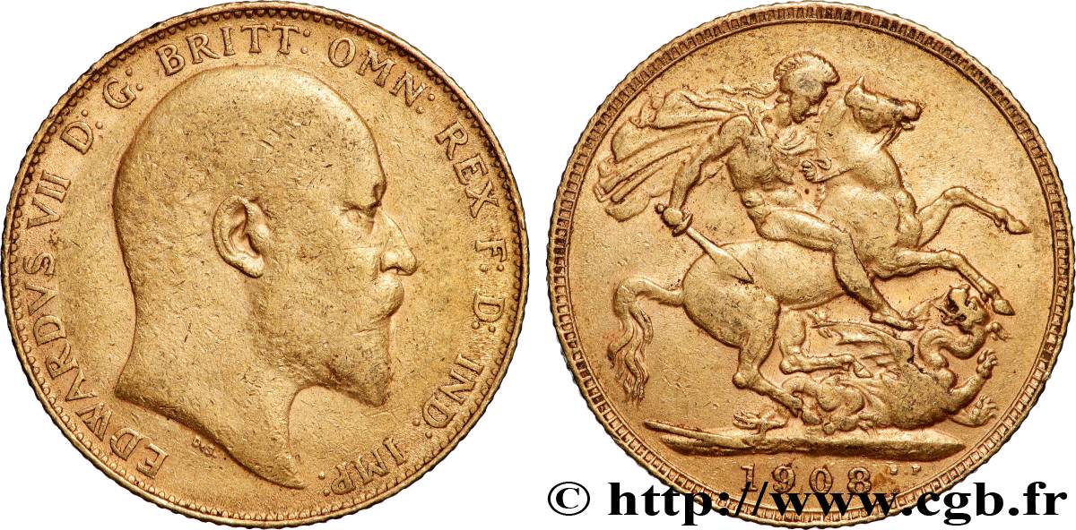 GOLD, PALLADIUM & PLATINUM INVESTMENT 1 Souverain Edouard VII 1908 Londres XF 