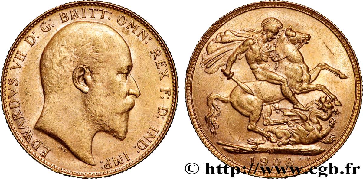 OR, PALLADIUM ET PLATINE INVESTISSEMENT 1 Souverain Edouard VII 1908 Perth TTB+ 