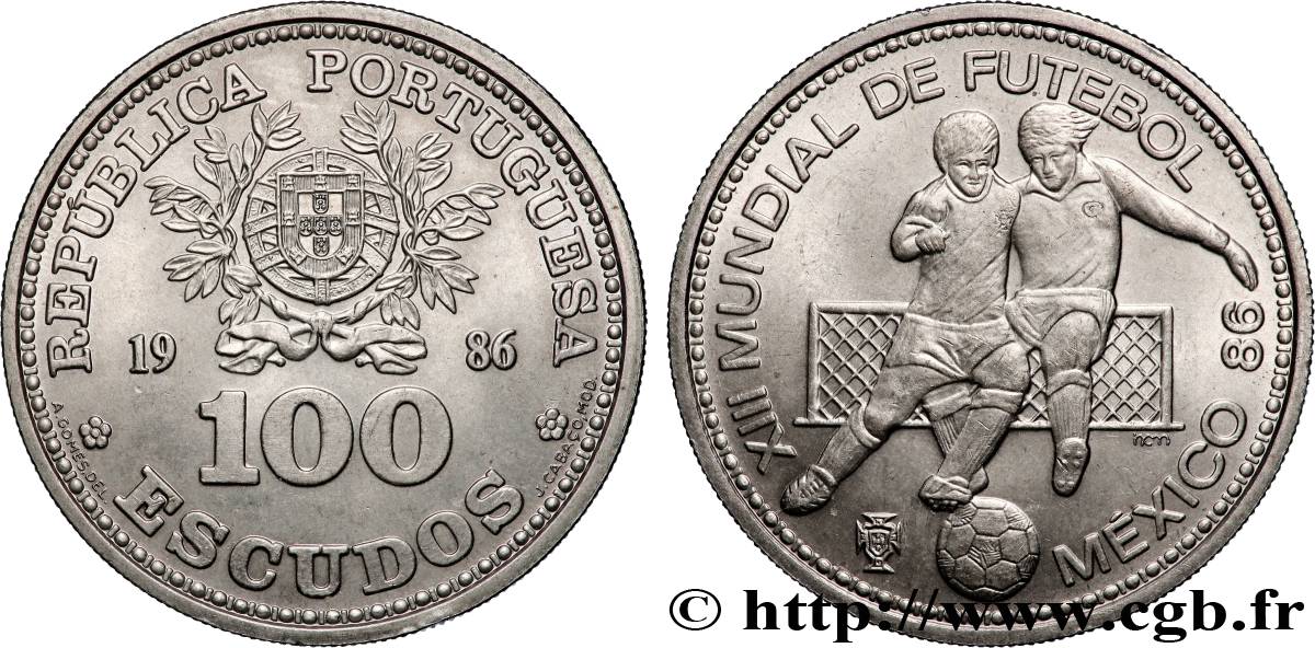 PORTUGAL 100 Escudos XIIIe Mondial de Football 1986 Lisbonne SUP 