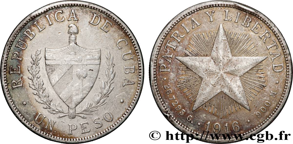 CUBA 1 Peso 1916 Philadelphie XF 