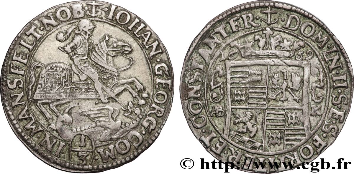 ALEMANIA - MANSFELD-EISLEBEN 1/3 Thaler Jean-Georges III 1669 Eisleben MBC+ 