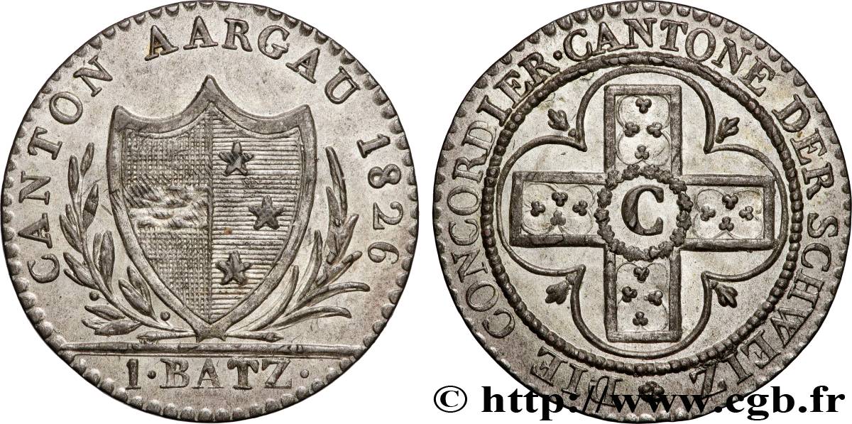 SUISSE - CANTON D ARGOVIE 1 Batzen - Canton de Aargau 1826  SPL 