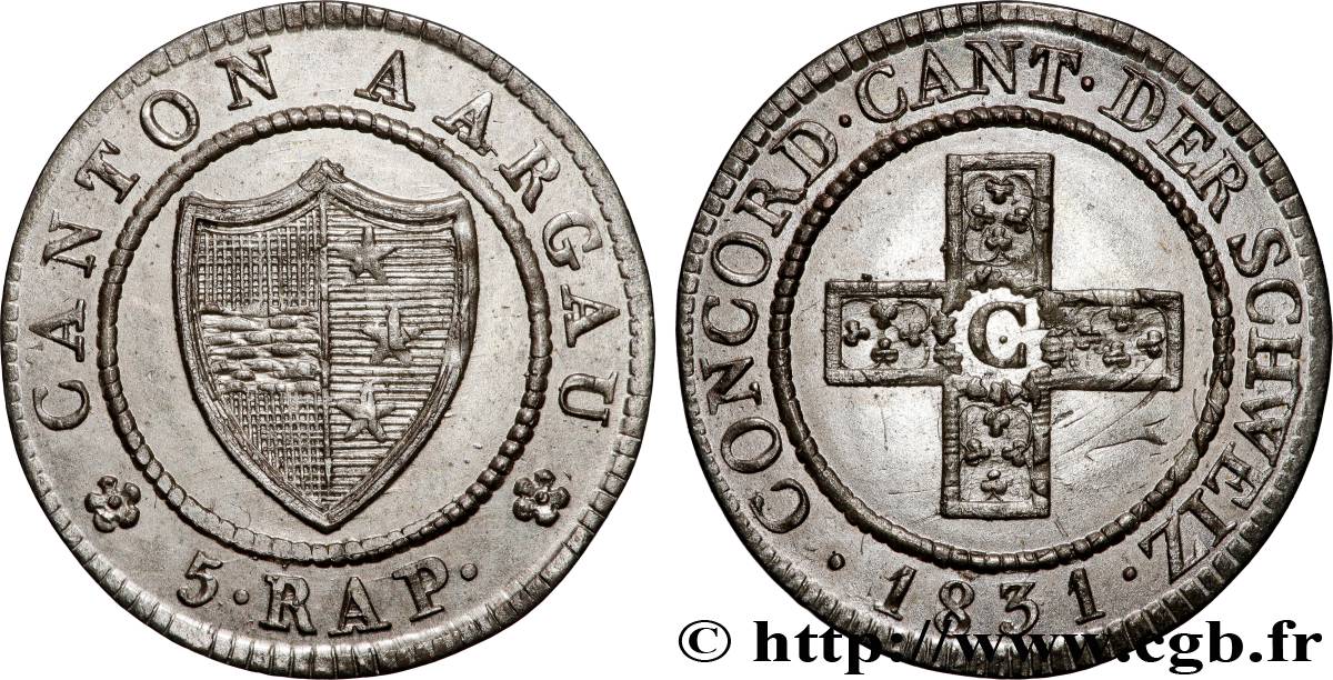 SWITZERLAND - CANTON OF AARGAU 1/2 Batzen  1831  AU 