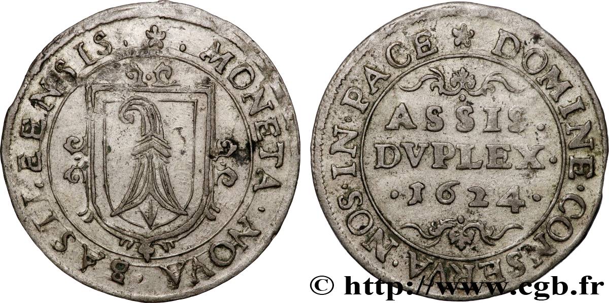 SUISSE - VILLE DE BÂLE Double Assis 1624  TTB 