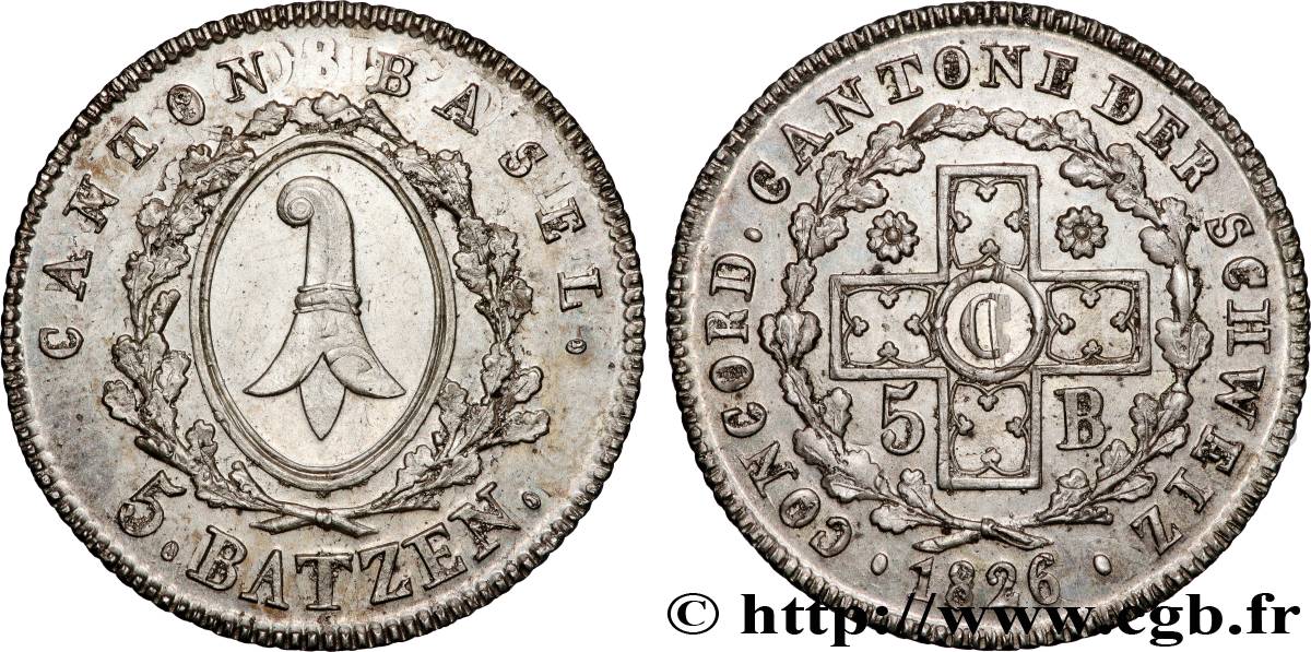 SVIZZERA - CANTON BASILEA 5 Batzen 1826  SPL 