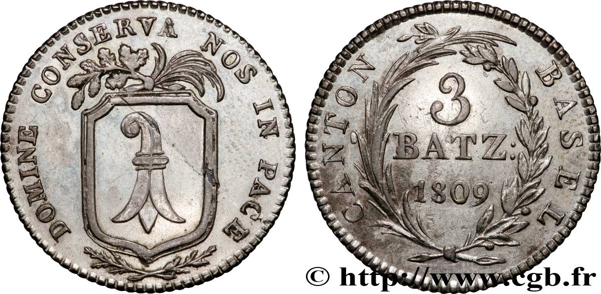 SWITZERLAND - CANTON OF BASEL 3 Batzen 1809 Bâle AU 