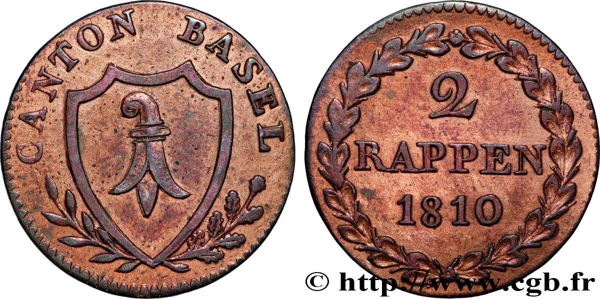 SCHWEIZ - KANTON BASEL 2 Rappen 1810  fVZ 