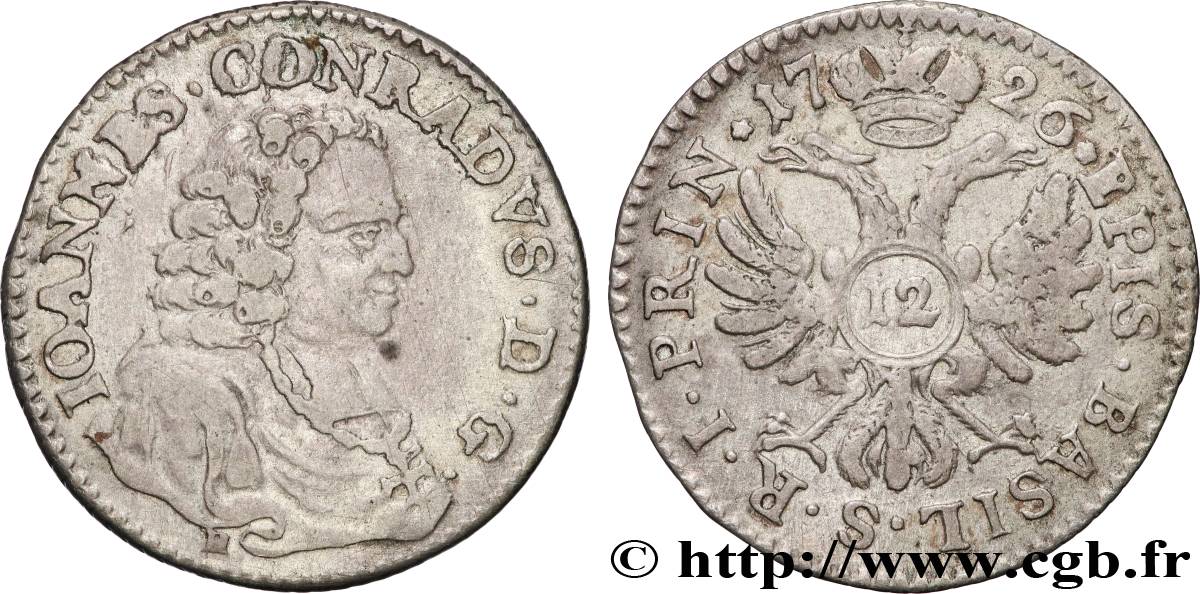 SUIZA - CIUDAD DE BASILEA 12 Kreuzer Jean Conrad II von Reinacg Hirzbach 1726  MBC 