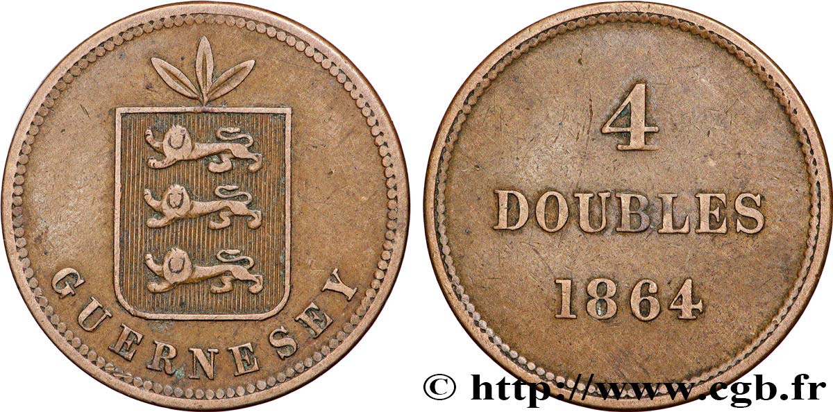 GUERNESEY 4 Doubles armes du baillage de Guernesey 1864 Londres TB+ 