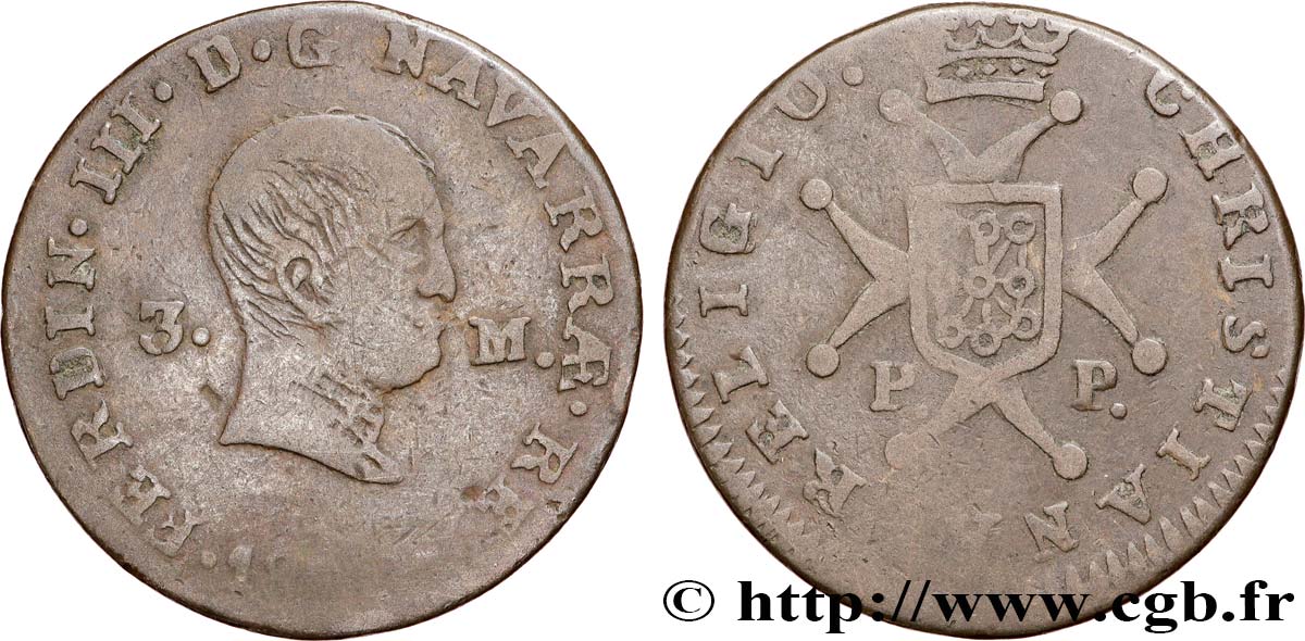 ESPAGNE - NAVARRE 3 Maravedis Ferdinand III 1826 Pampelune TB 